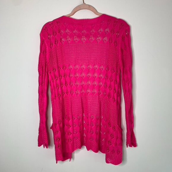 Women's Pink Crochet Knit Cardigan Sweater Pink Open front Boho Chic - Picture 5 of 10